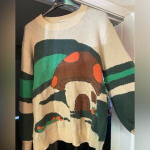 Mushroom Graphic Sweater in Cream and Green